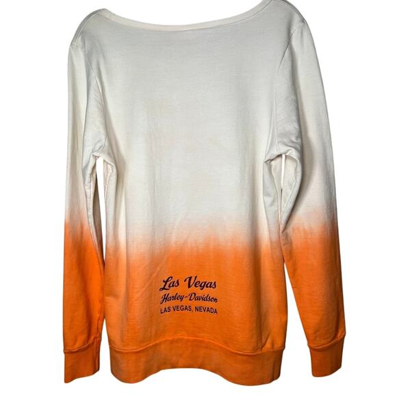 Harley Davidson Women's Las Vegas Nevada Orange and White Ombre Crewneck Medium - Picture 2 of 5